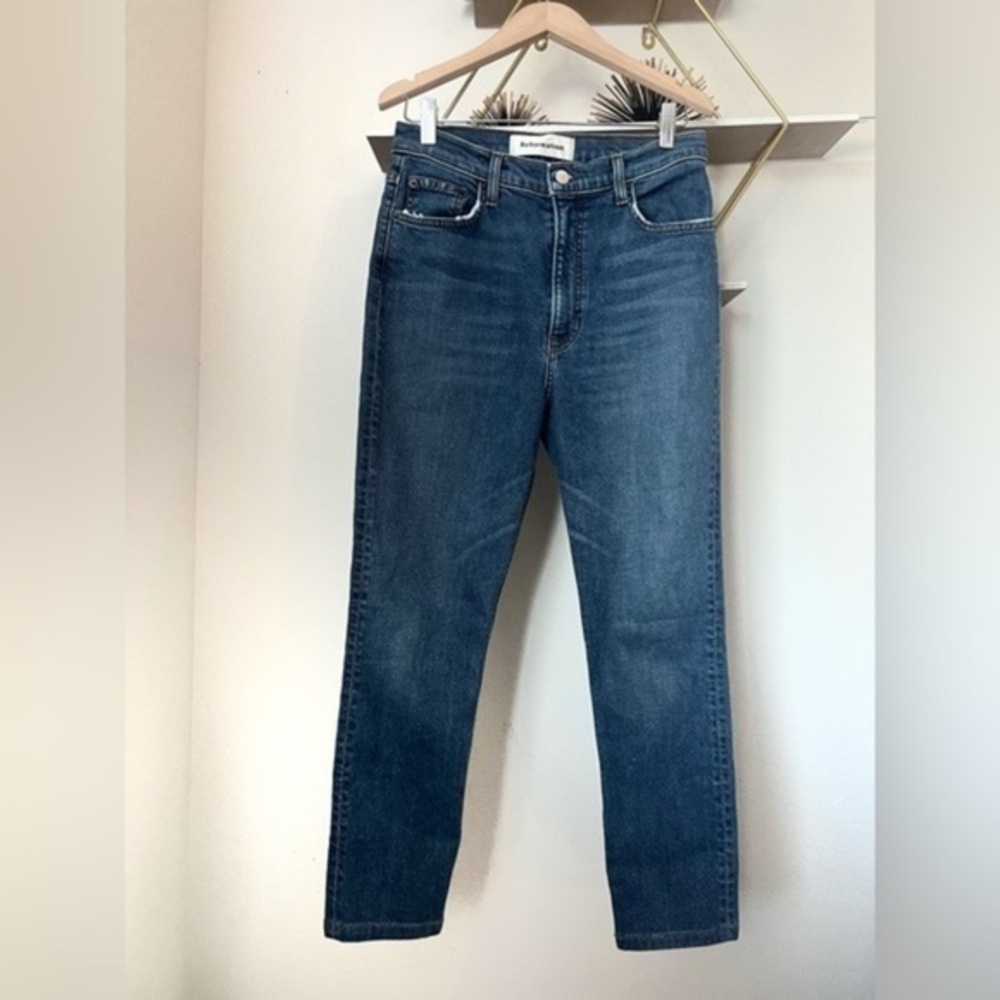 Reformation denim high rise jeans straight leg rhine wash jean coastal cowgirl - Picture 3 of 9